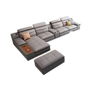 Kb918 Sofa En L De Cuero Gris